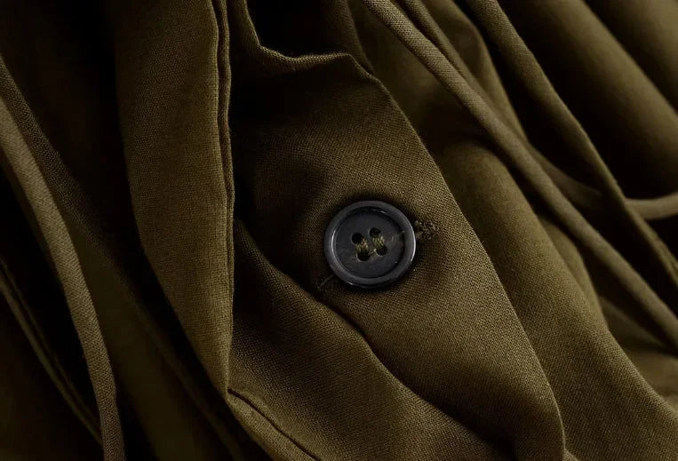 Slimming Casual Short Sleeve Pleated Shoulder Draped Dress Versatile Women's Fashion Design Knee-Length V-Neck Dress