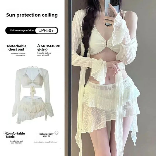 Sexy Bikini Swimsuit Women's Conservative Slimming Cover-Up Separate Swimwear Four-Piece Set Beach Vacation Hot Spring Swimming