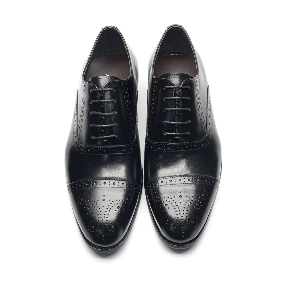 Italian Mens Dress Shoes Genuine Leather Cap Toe Oxfords Lace-up Black Brown Wedding Business Office Brogue Formal Shoes for Men