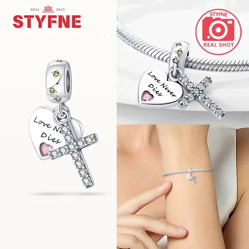 925 Silver Charms Religion Heart Lucky Eye Cross Beads For Original Bracelet Making Pendant for Women Fine Jewelry gifts