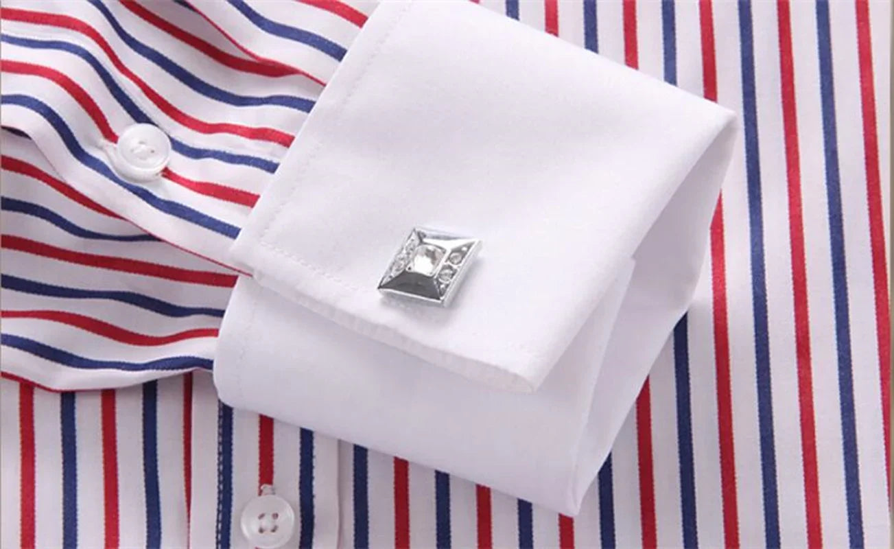 Quality Men Casual Slim Fit Shirt Mens Long Sleeve Business Dress Shirts French Cufflinks Shirt Male Striped Shirt
