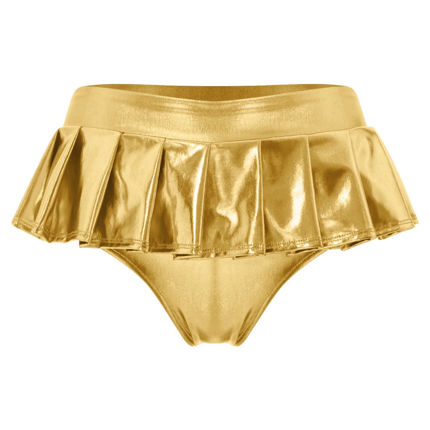 Womens Metallic Shiny Mini Skirt Elastic Waistband Pleated Skirted Underwear Culottes Micro Miniskirts Rave Party Nightclub Wear