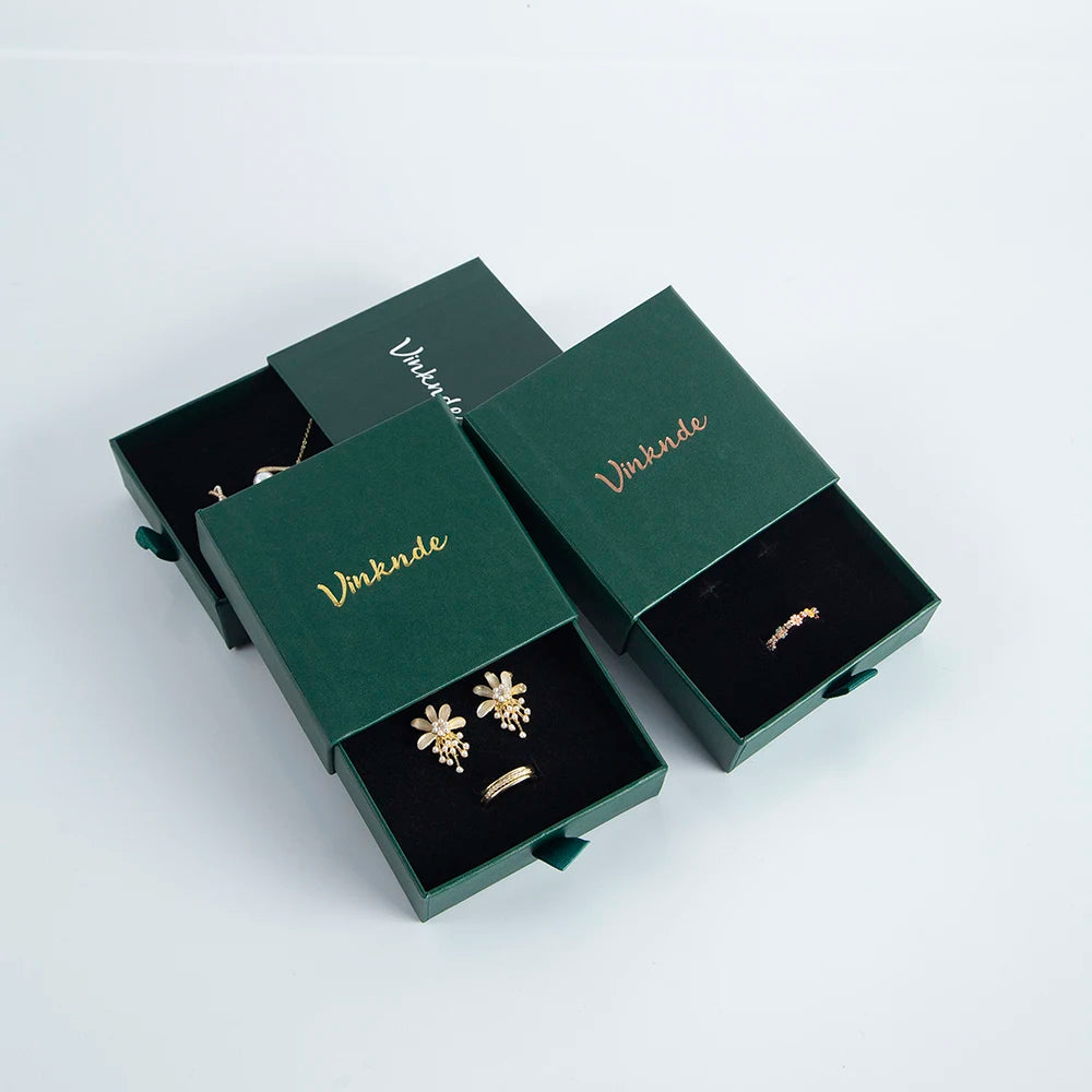 Wholesale 24pcs Custom Jewelry Packaging Box with logo Pink Cardboard Drawer Sliding Jewellery Earrings Ring Necklace Gift Boxes