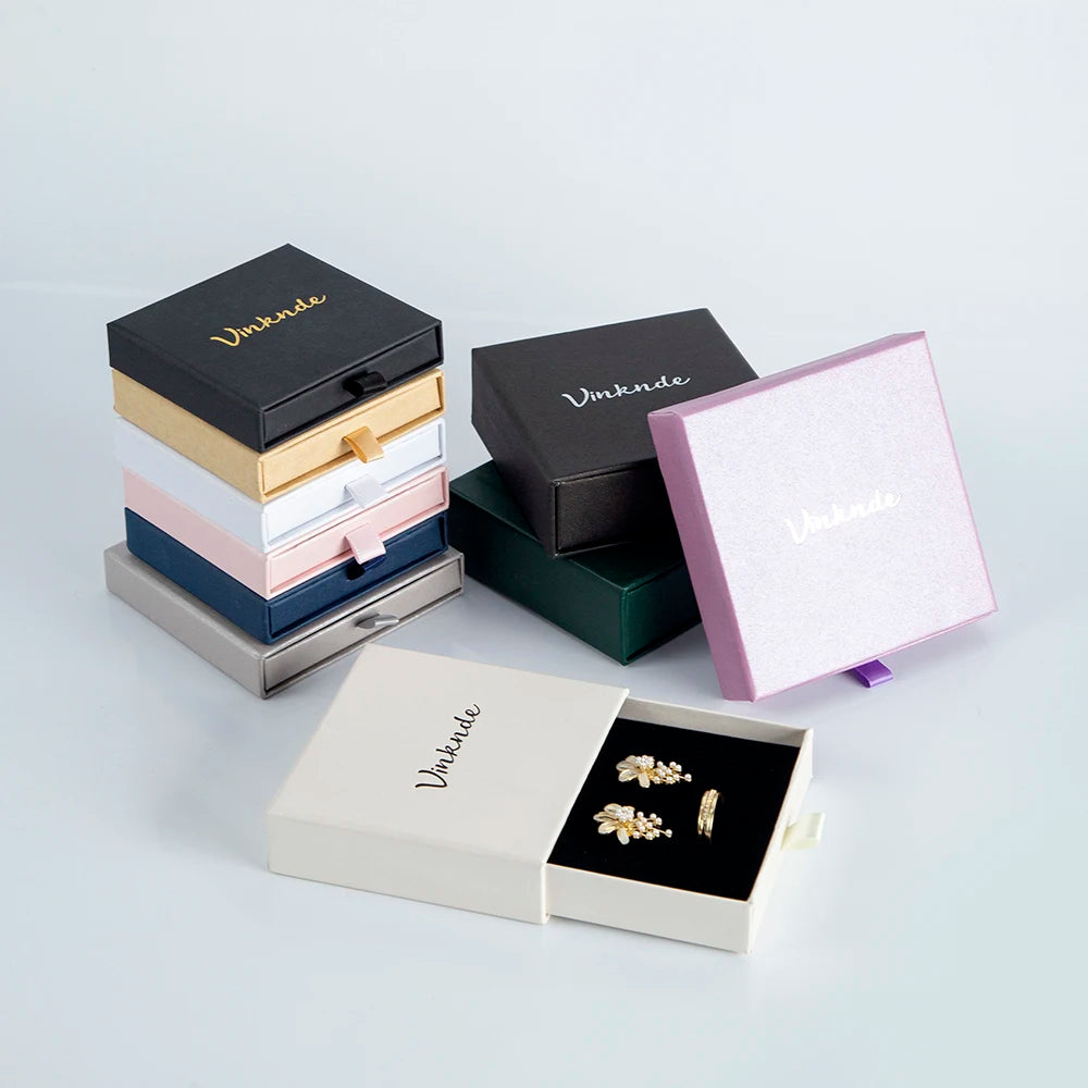 Wholesale 24pcs Custom Jewelry Packaging Box with logo Pink Cardboard Drawer Sliding Jewellery Earrings Ring Necklace Gift Boxes