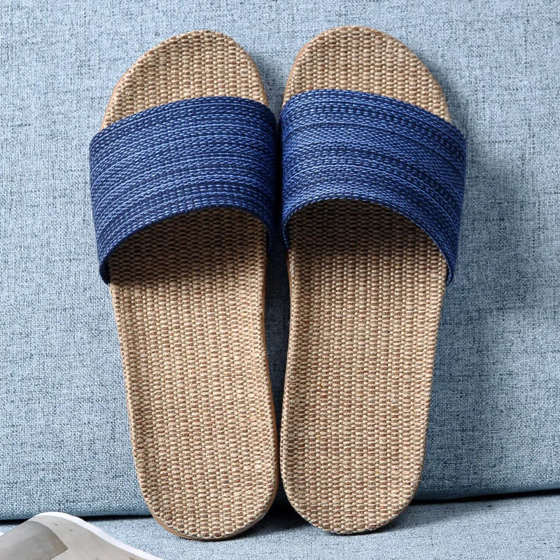 Women's EVA Linen Slippers Couple Indoor Slippers Cotton Home Non-slip Thick Bottom Summer Sandal Slippers Men