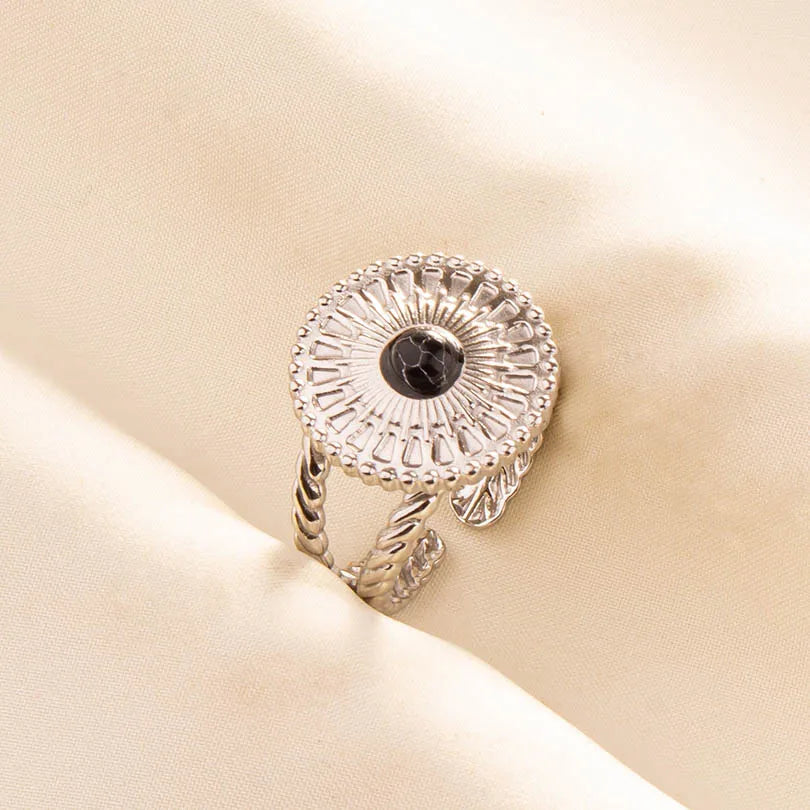 5PCS Boho Turquoise Rings Hippie Stainless Steel White Gemstone Adjustable Rings Women Girls Gift Knuckle Rings Bohemian Jewelry