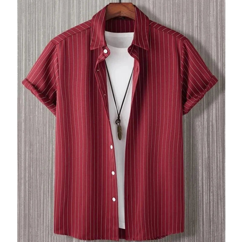 Hawaiian Shirts For Men 3d Stripe Print High-Quality Men'S Clothing Loose Oversized Shirts And Blooms Summer Casual Short Sleeve