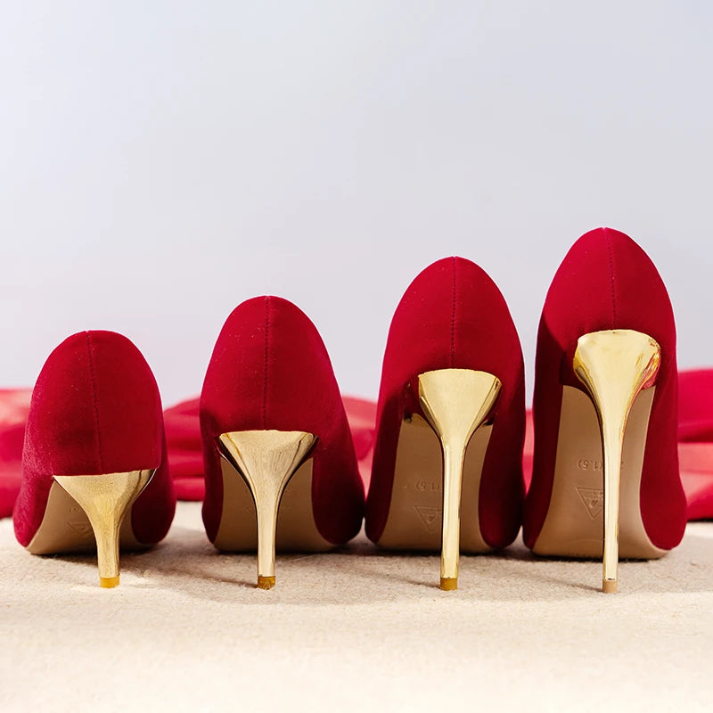 12cm   Red Heels Oversized Women's Heel Shoes 45 Red Wedding Shoes Flannelette Super High Heel Women's Shoes Zapatos De Mujer