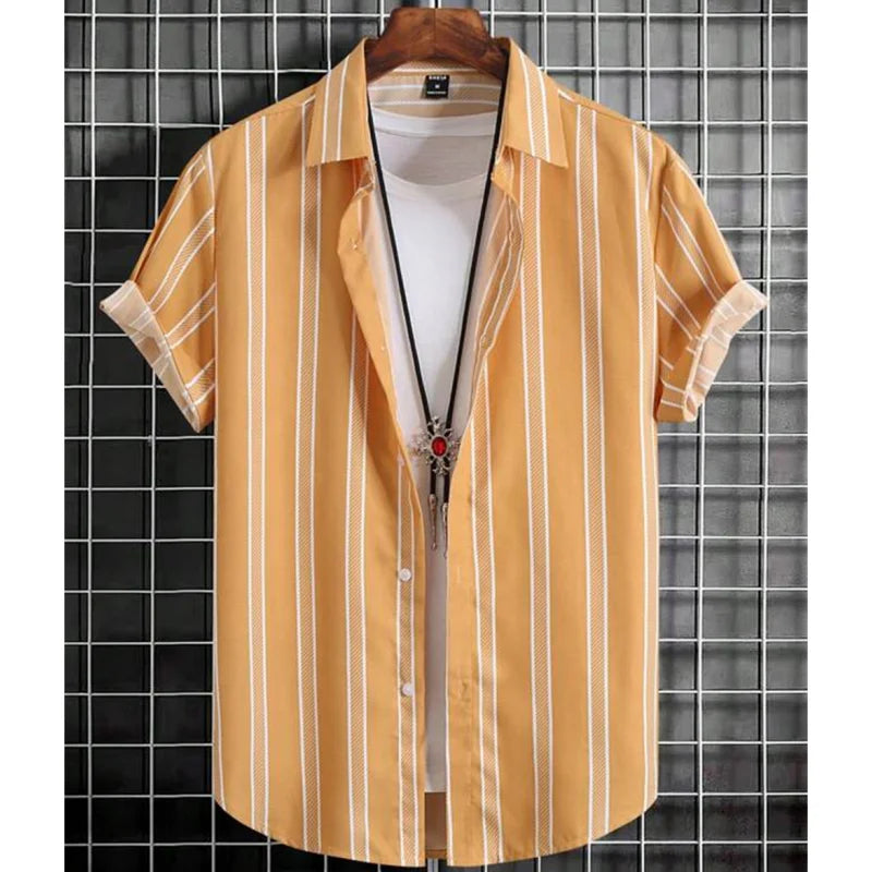 Hawaiian Shirts For Men 3d Stripe Print High-Quality Men'S Clothing Loose Oversized Shirts And Blooms Summer Casual Short Sleeve