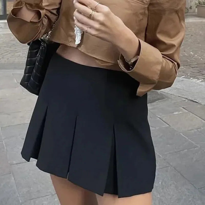 HXAO Pleated Mini Skirt Pants High Waist Grey Short Skirts Women Summer Black Skirt Shorts Streetwear Casual Women's Skort