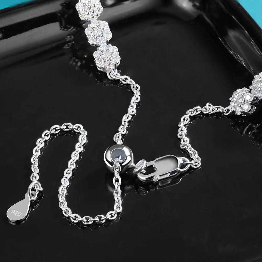 BXINY Flower Full Moissanite Tennis Bracelets 925 Sterling Silver D Color Lab Diamond for Women Hand Chain Gift Fine Jewelry GRA