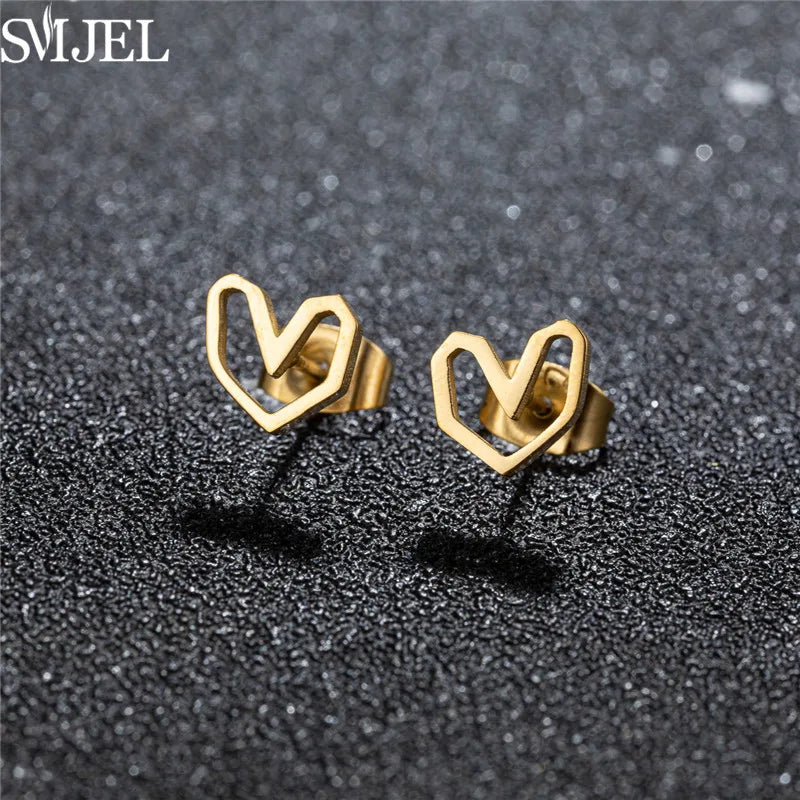 Romantic Simple Tiny Heart Earrings Female Minimalist Stainless Steel Love Stud Earring Hypoallergenic Jewelry Wedding Gift