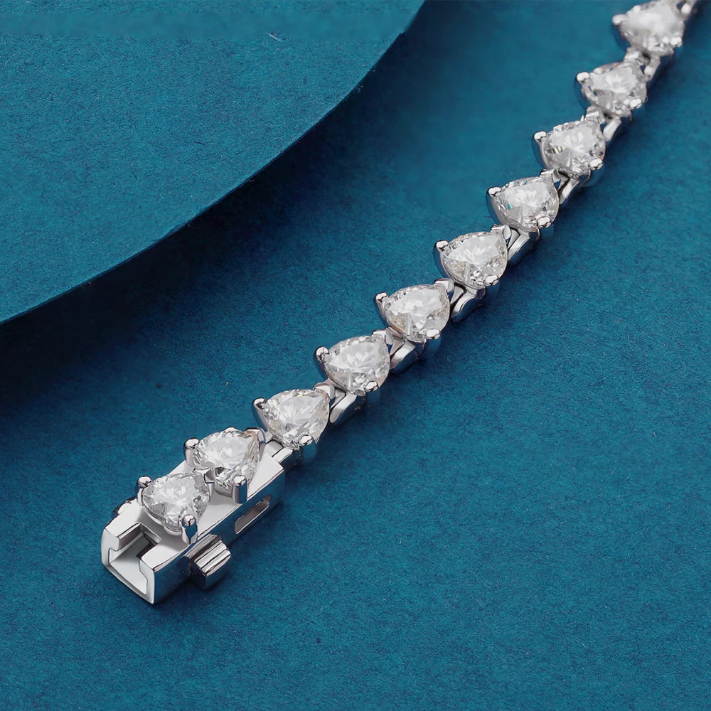 MUXIFC 3mm Heart Cut Moissanite Tennis Bracelet for Women Lab Diamond GRA Certified D VVS1 Link Bangle 925 Silver Luxury Jewelry