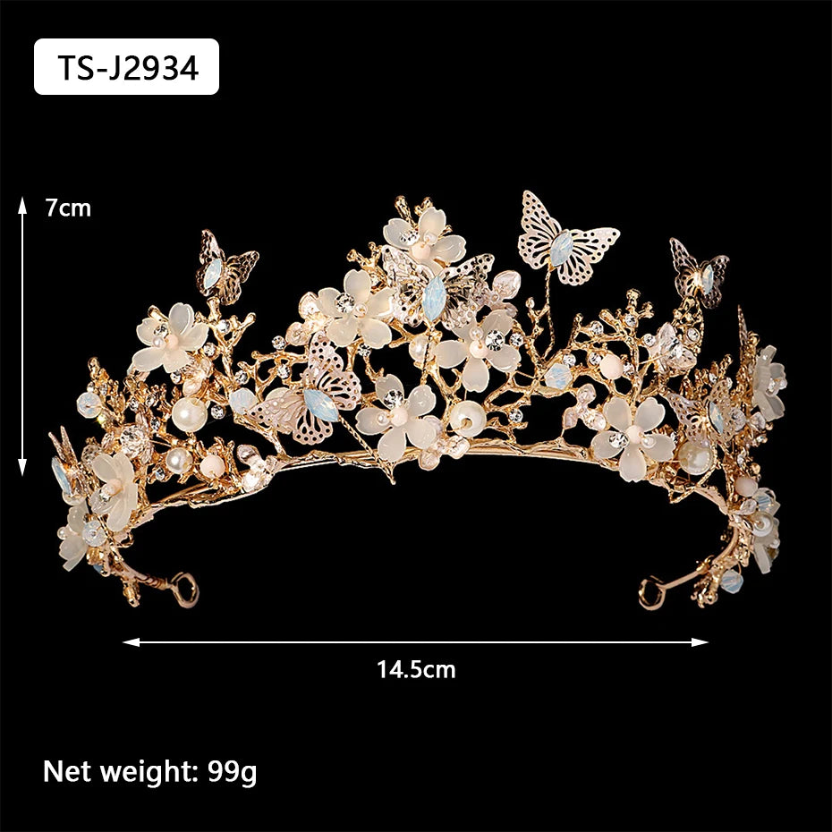 Gold Color Tiaras and Crowns for Women Wedding Bridal Hair Accessories Pearl Rhinestone Headpiece Bride Headdress Prom Jewelry
