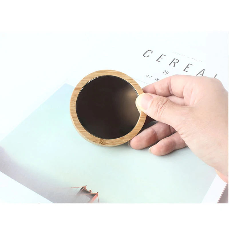 7.2*7.2cm Pure Wood Makeup Mirror Functional Wood Stylish Girls' Round Mirror Versatile Portable Mirror for Beauty Tool
