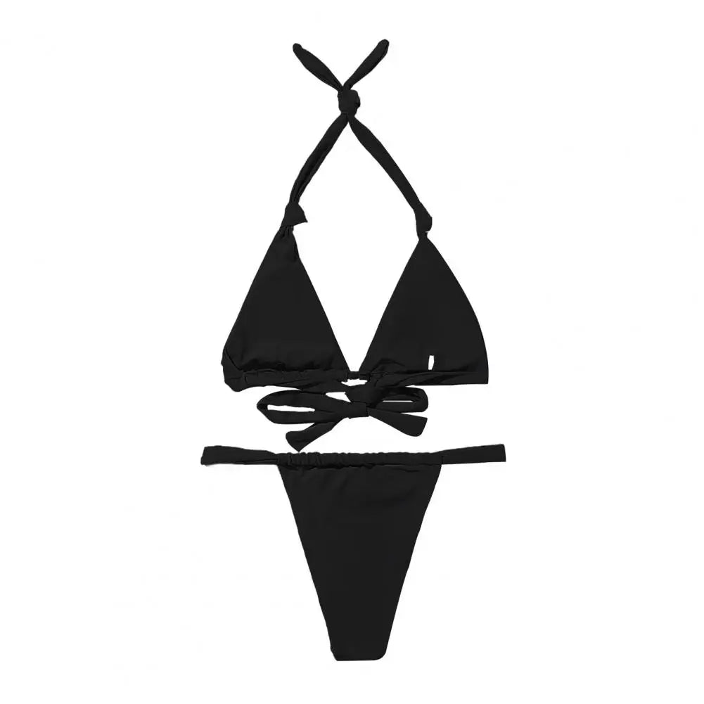 2Pcs/Set Women's Swimsuit 2025 Solid Color Halter Bikini Set With Padded Sexy Split Design Lady Swimwear Woman Clothing