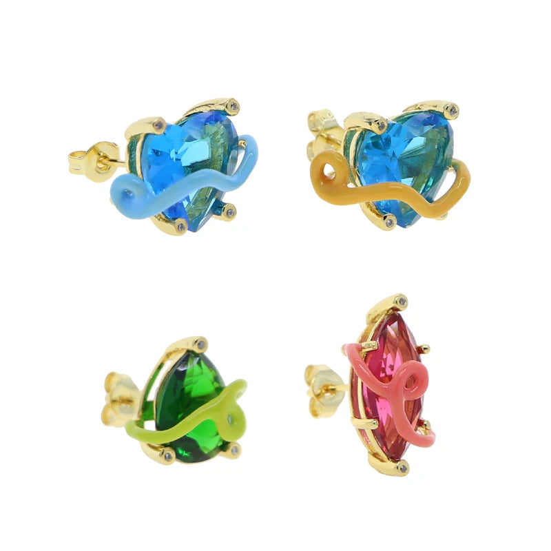 2023 New Arrived Top Quality Classic Fashion Girl Women Jewelry Geometric Shaped Colorful Simple CZ Stud Earring