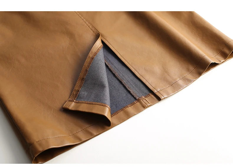 ZUZK Women  Knee Length PU Leather Skirt   Spring Autumn Solid Color Casual Straight Skirts PU Leather Skirts  3 Colors