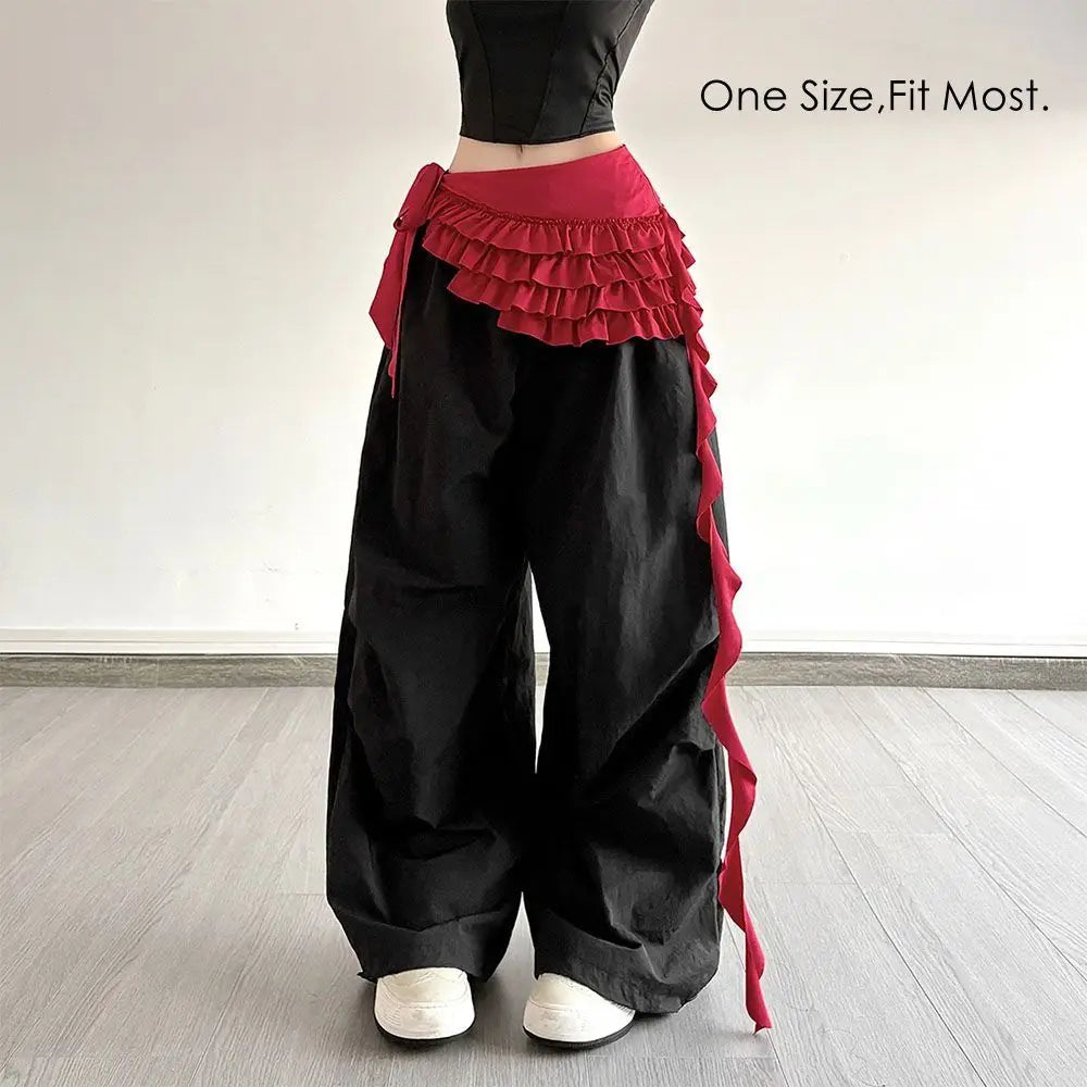 Embroidered Flower Lace Mini Skirt See Through Irregular Ruched Skirts Harajuku Lace-up Design Lace Up Ruffles Skirt