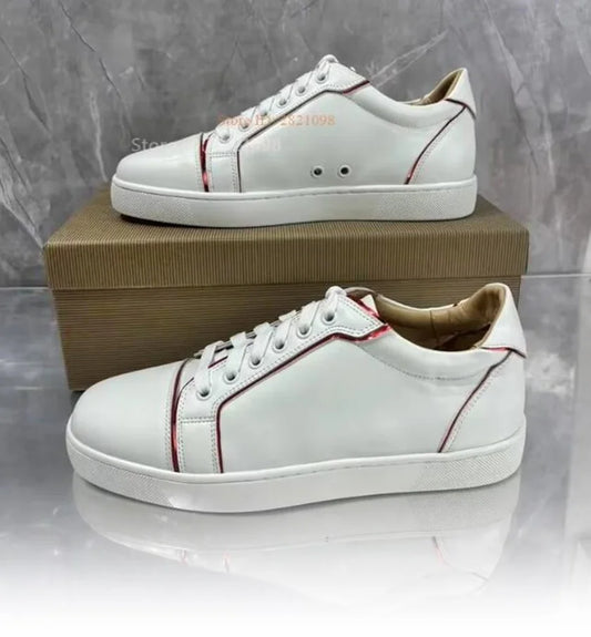 Concise White Leather Lace Up Sneakers Unisex Men Women Mixed Color Casual Skateboard Shoes Flats Footwear