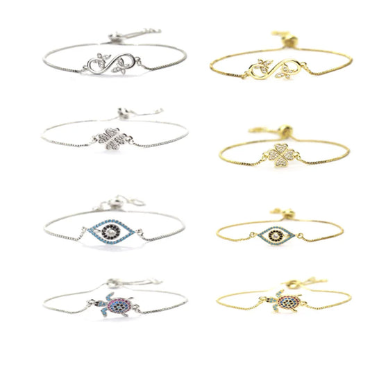 Fashion Gold Silver Color Women Chain Bracelet Adjustable Link Braclet Evil Eyes Butterfly Flower Cross Cuckold Braslet Joias