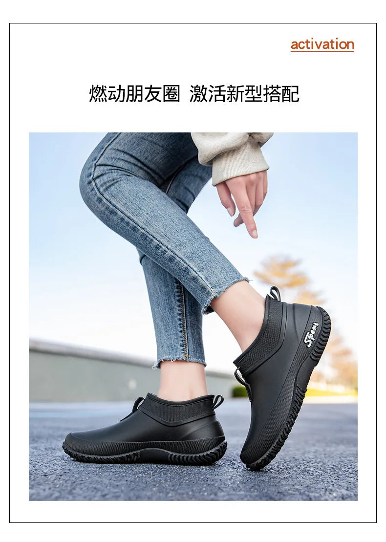 Casual Thick Bottomed Waterproof Outdoor Wear-Resistant Ladies Short Tube Water Shoes Daily Leisure Rain Boots for Women