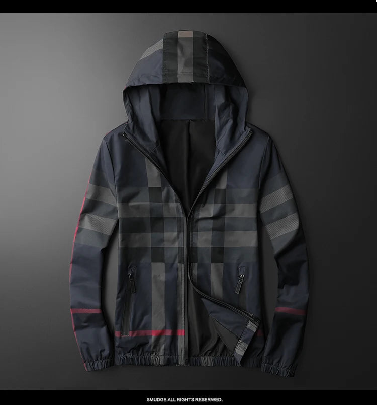 New Korean style fashionable striped jacket, high-quality hooded zipper jacket, men's slim fit jacket