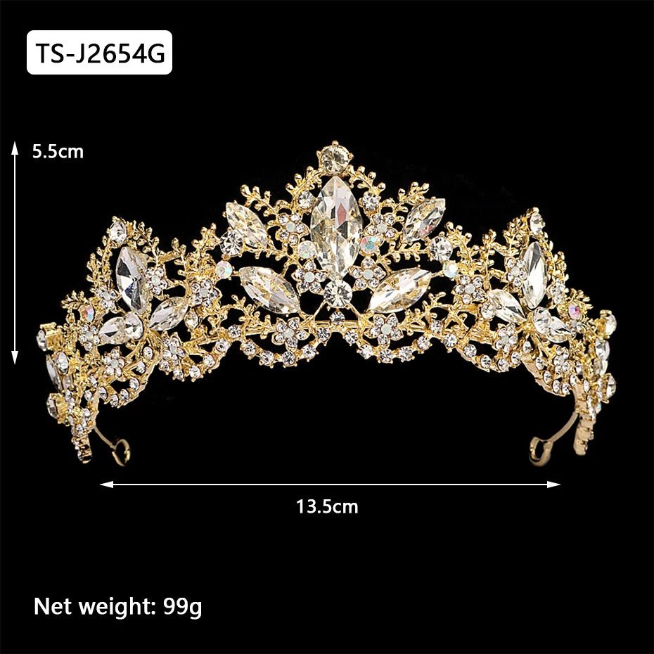 Gold Color Tiaras and Crowns for Women Wedding Bridal Hair Accessories Pearl Rhinestone Headpiece Bride Headdress Prom Jewelry