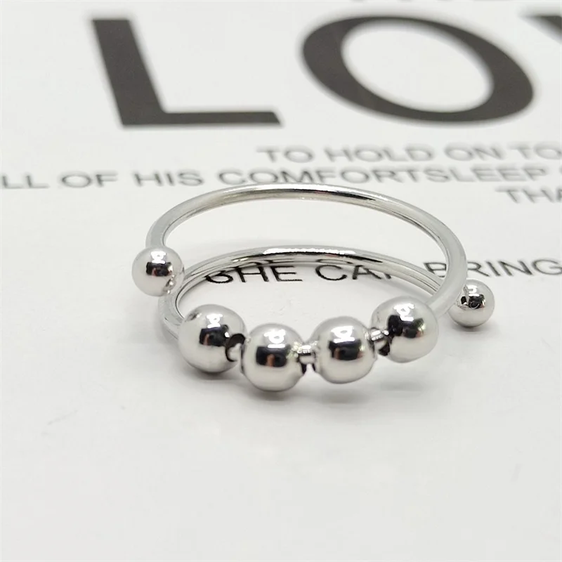 Stainless Steel Balls Beads Rings for Girls women  Rotate Freely  Antistress Spiral Bead Rotate esthetic Jewlery