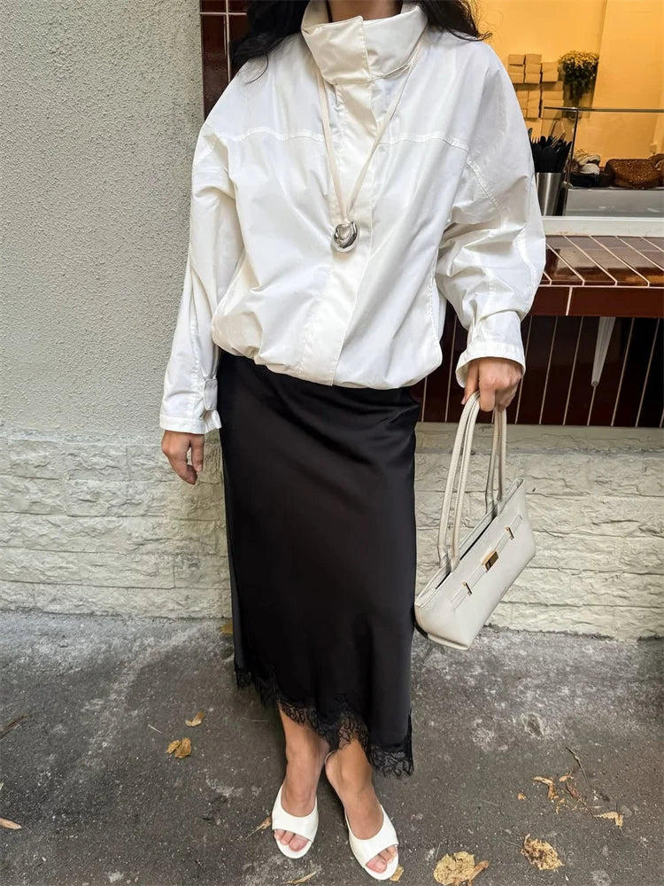 Tossy Fashion Autumn Lace Maxi Skirt For Women High Waist Slim Satin Elegant Commute Party Looks Female Printed Lace Long Skirt