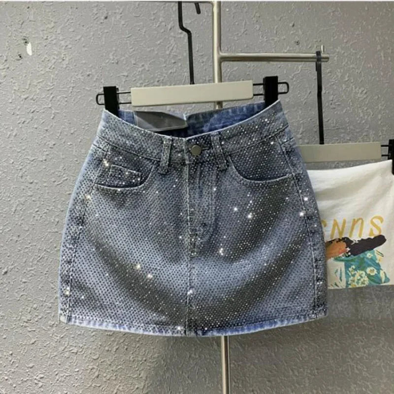Heavy Industry Hot Drilling High-End Denim Skirt 2024 Spring And Summer New High Waist Pink Sexy