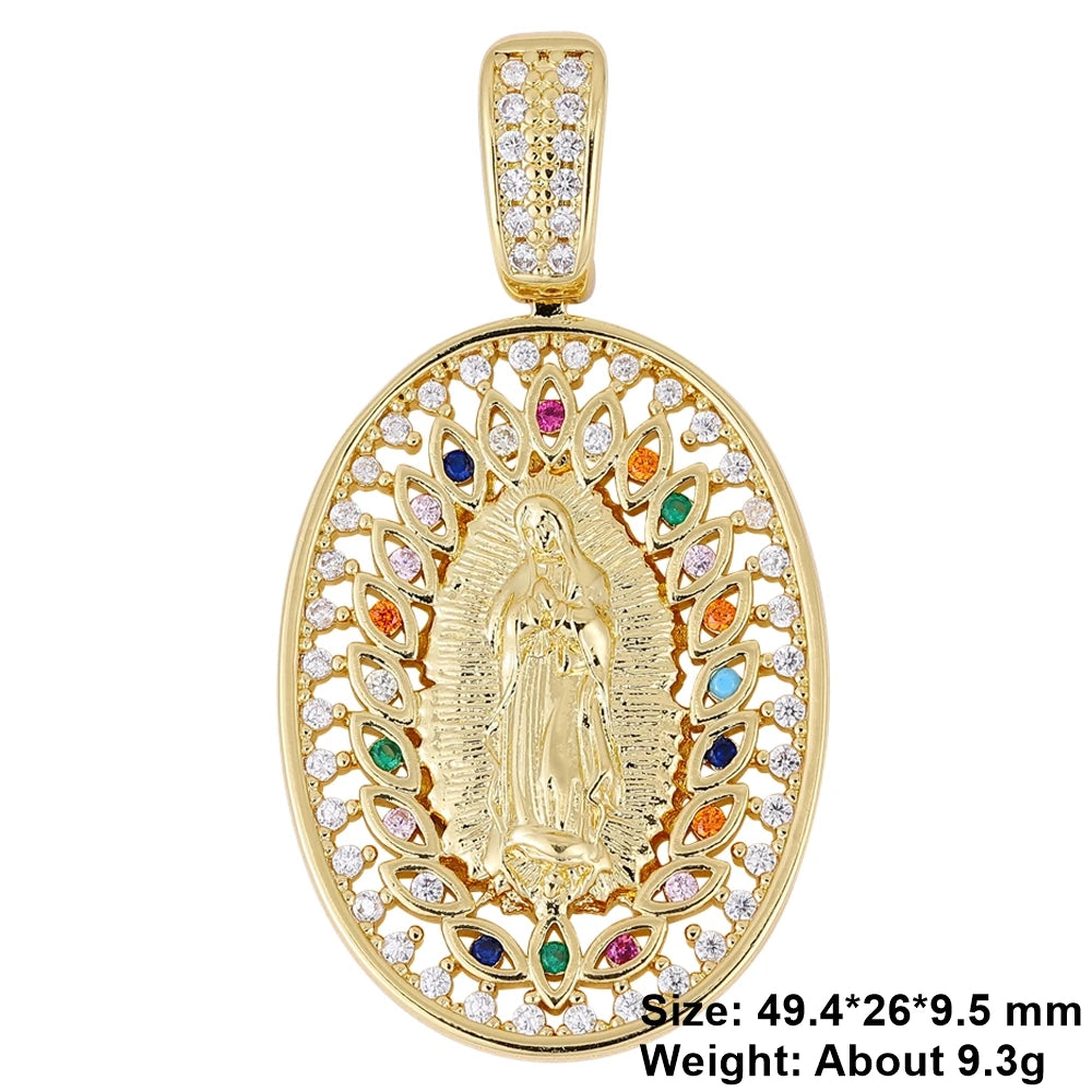 Juya 18K Real Gold Plated Religious Pendant Jewelry Making Supplies Creative Saint Mary Virgin Christian Cross Charms Supplies