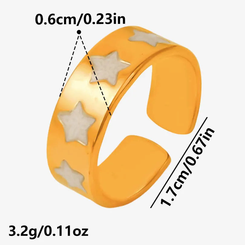 Elegant Ring Enamel Stainless Steel Rings For Women Men Accessories Flower Plant Jewelry Open Adjustable Real Gold Plated Bagues