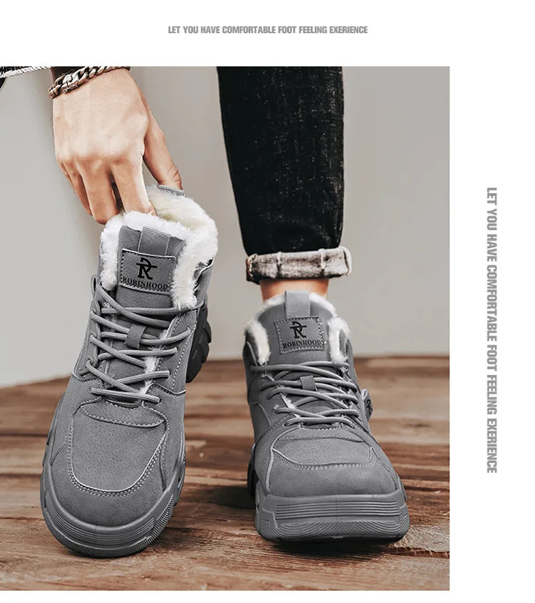 Winter New Fleece-Lined Cotton Shoes Fashionable Outdoor Snow Boots Trendy Warm High-Top Work Shoes Wholesale Men's Footwear