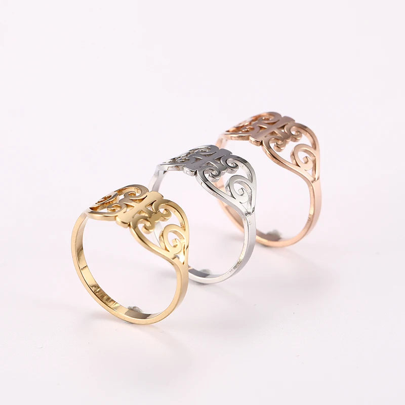 Stainless Steel Hollow Peach Heart Rings For Women Propose Engagement Wedding Ring Vintage Jewelry Anillos Valentine's Day Gift