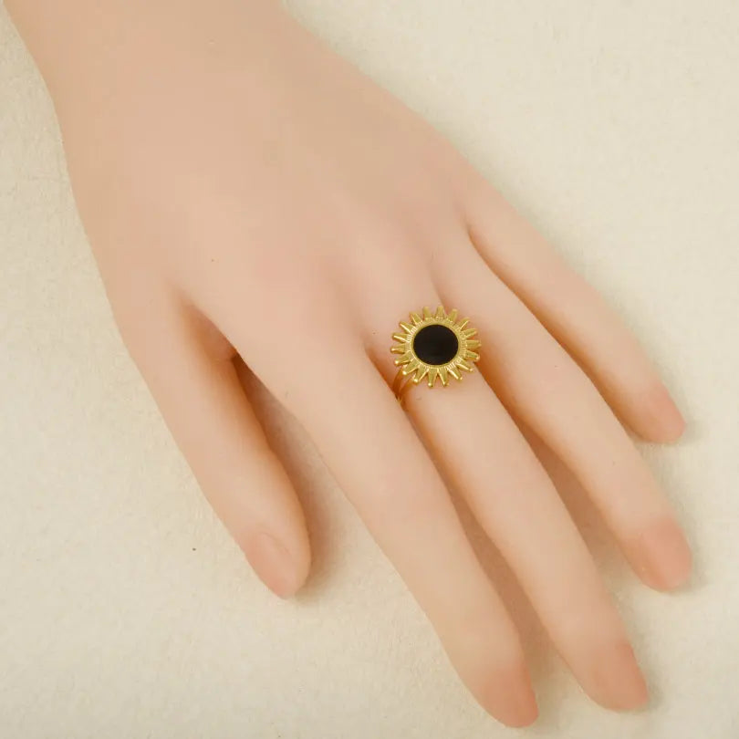 Elegant Ring Enamel Stainless Steel Rings For Women Men Accessories Flower Plant Jewelry Open Adjustable Real Gold Plated Bagues