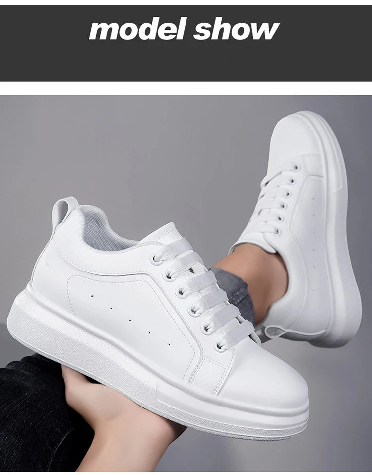 Fashion PU Leather Elevator Shoes for Men 6cm 8cm 10cm Invisible Height Increase White Sneakers Cortex Heightening Casual Shoes