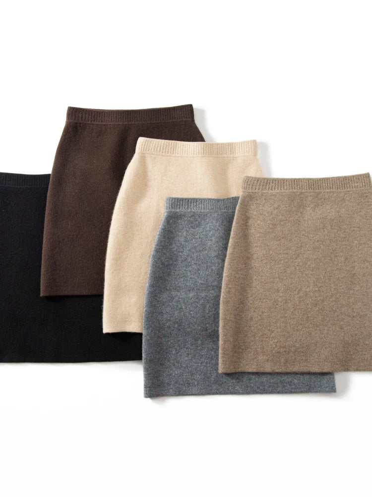New Chic Women 100% Cashmere Mini Skirt Preppy Style Cashmere Knitted Skirt Autumn Winter Soft Warm Luxury Cashmere Dress