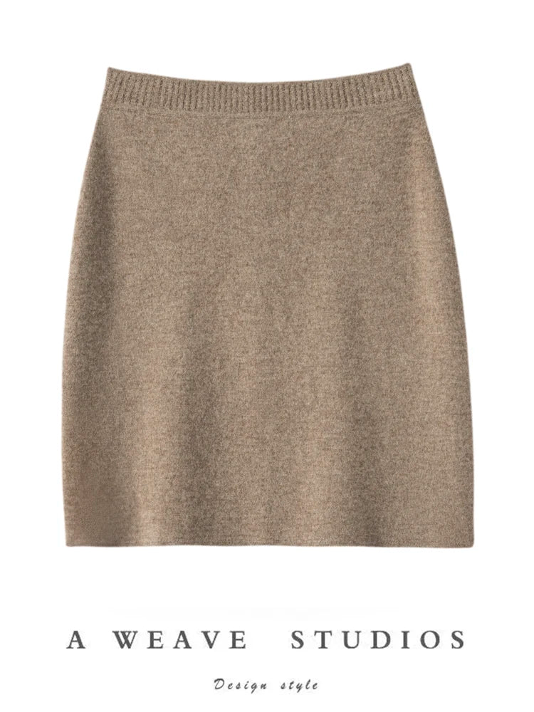New Chic Women 100% Cashmere Mini Skirt Preppy Style Cashmere Knitted Skirt Autumn Winter Soft Warm Luxury Cashmere Dress
