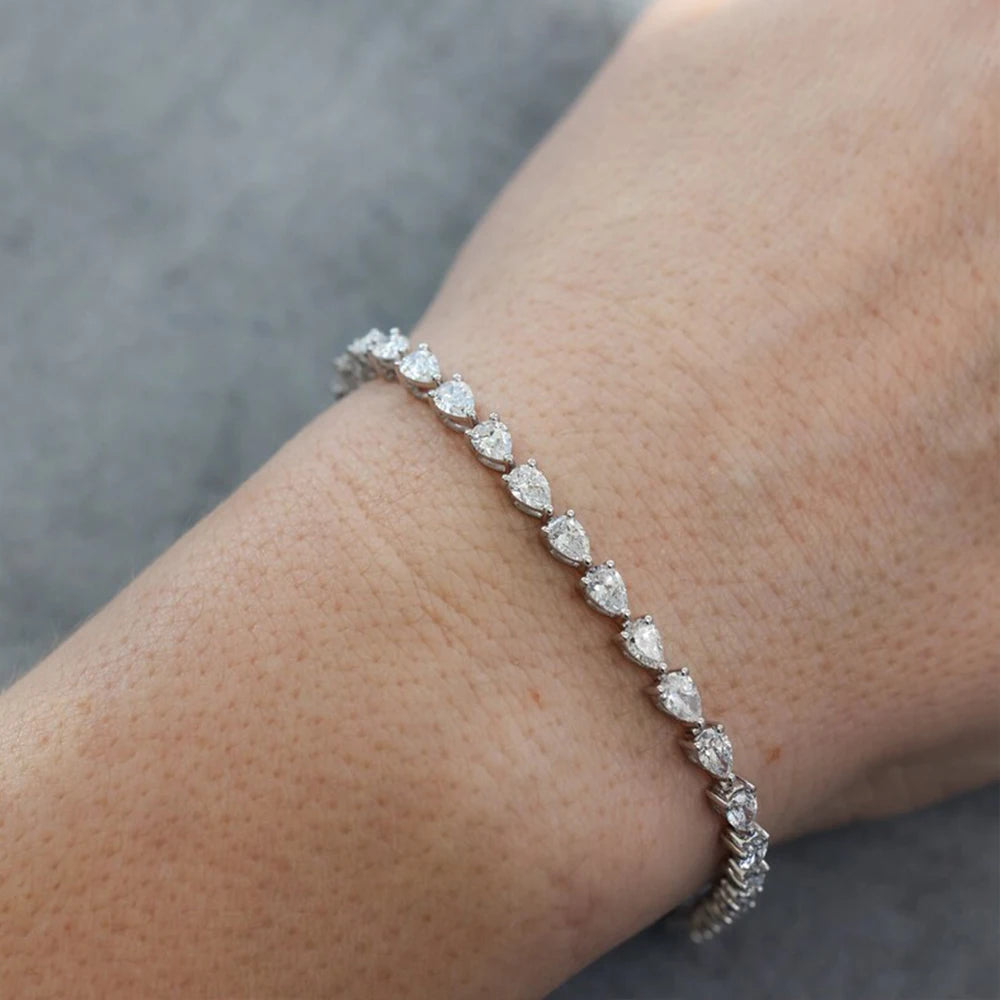 3*5mm Pear Cut D Color Full Moissanite Tennis Bracelet for Women Men 925 Sterling Silver Waterdrop Shape Hand Chain Fine Jewelry