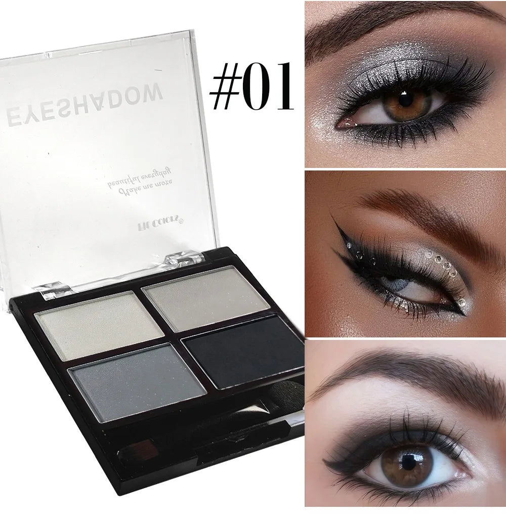 4-Color Smoky Gray Eye Shadow Palette Pearly Matte Earth Color Eyeshadow Pallete Shiny Sequins Eye Pigments Lasting Makeup