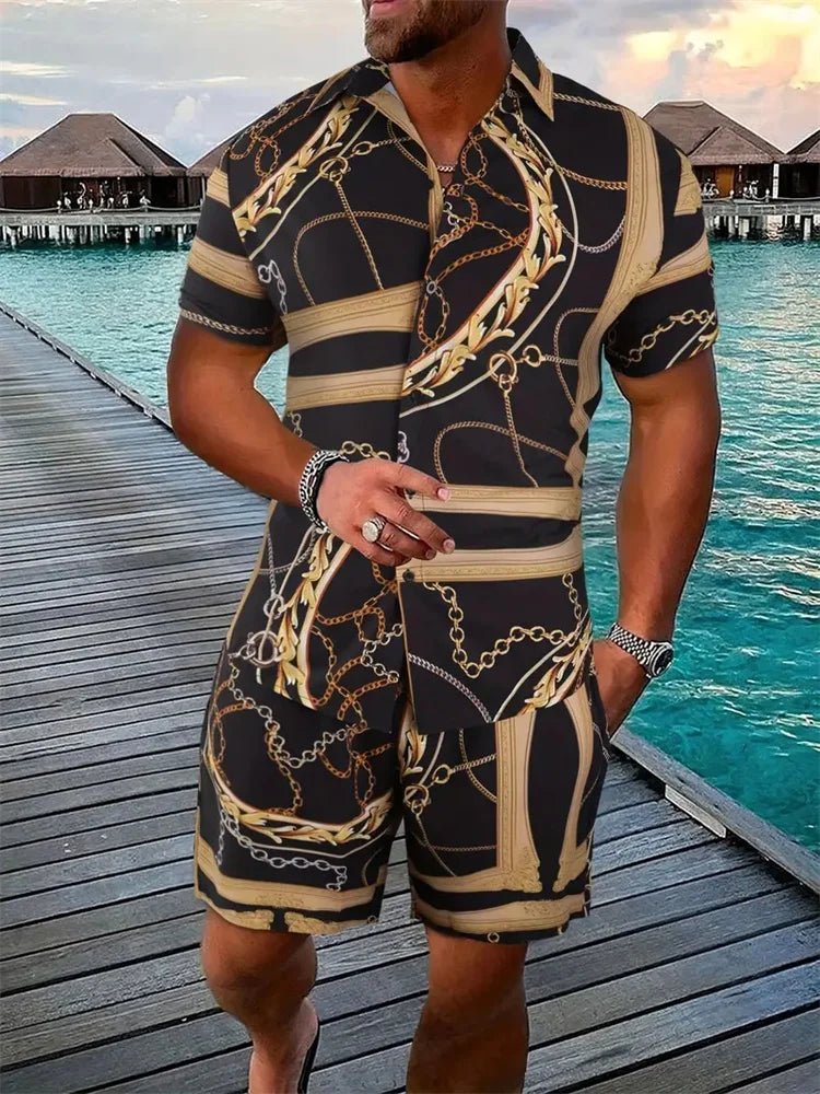 3D Printed Geometric Pattern Men's Shirt Colour Blocking Fashion Button Down Collar Short Sleeve Men's Hawaii Suit Summer Shirt