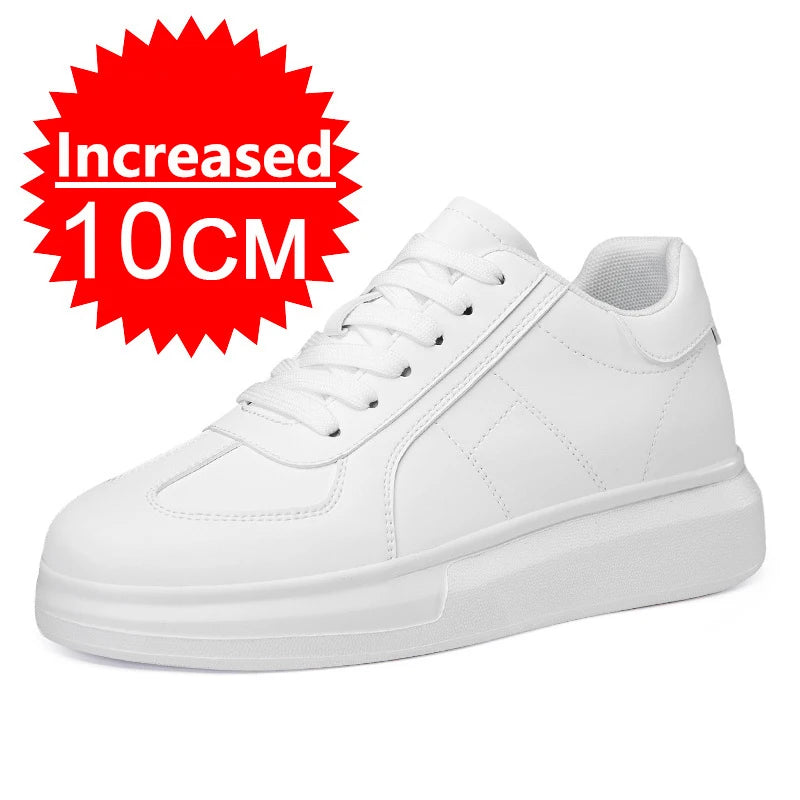 Fashion PU Leather Elevator Shoes for Men 6cm 8cm 10cm Invisible Height Increase White Sneakers Cortex Heightening Casual Shoes