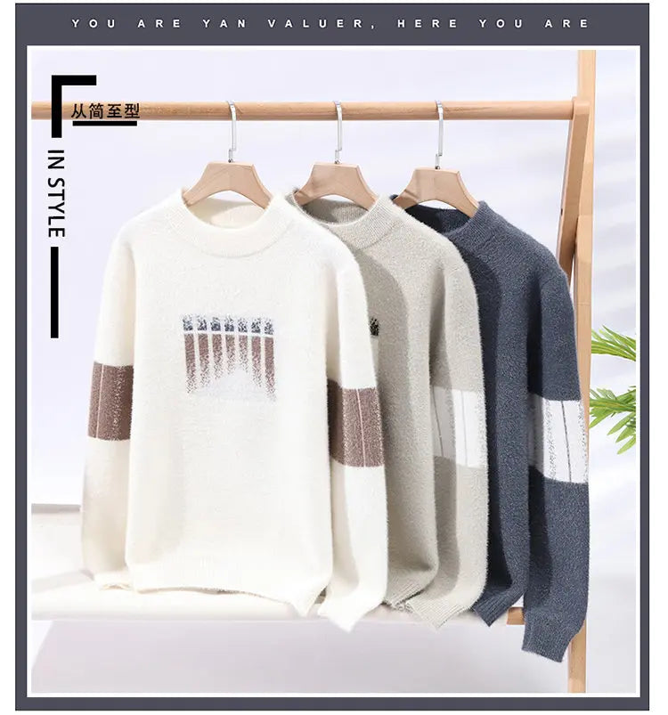 New Winter Tops Handsome Pullover Men Korean Harajuku Mens Christmas Sweaters Grade Luxury Thick Warm Sweater
