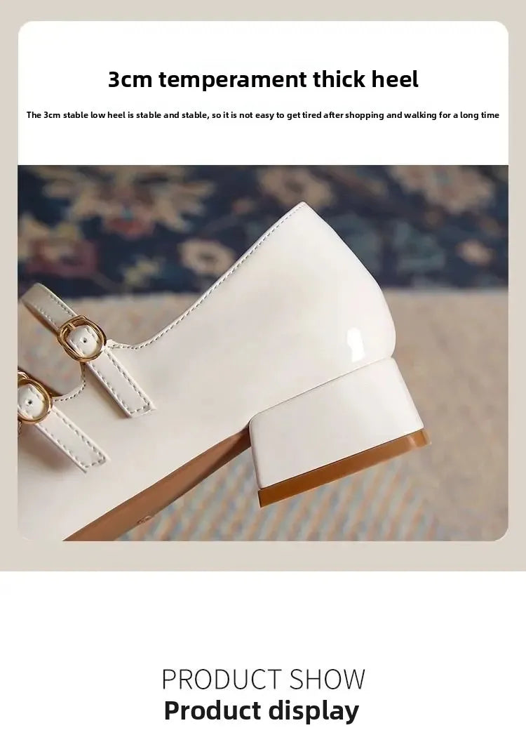 French Elegance Patent Leather Slip-On Mary Jane Shoes Retro Wine Red Buckle Strap Low Heel Thick Heel Single Shoes