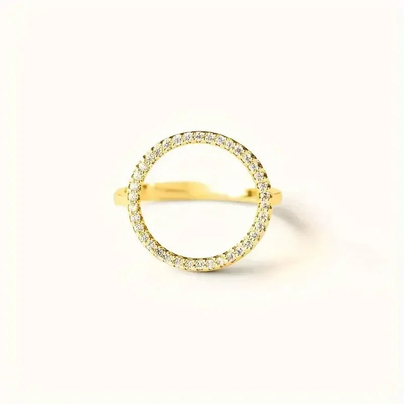2025 New European and American Hollowed Out Circular Ring with Women's Micro Inlaid Zircon Simple and Fashionable Accessory