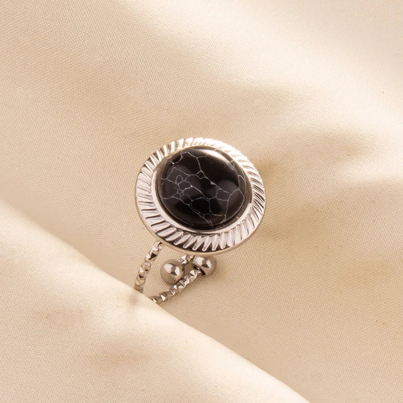 5PCS Boho Turquoise Rings Hippie Stainless Steel White Gemstone Adjustable Rings Women Girls Gift Knuckle Rings Bohemian Jewelry