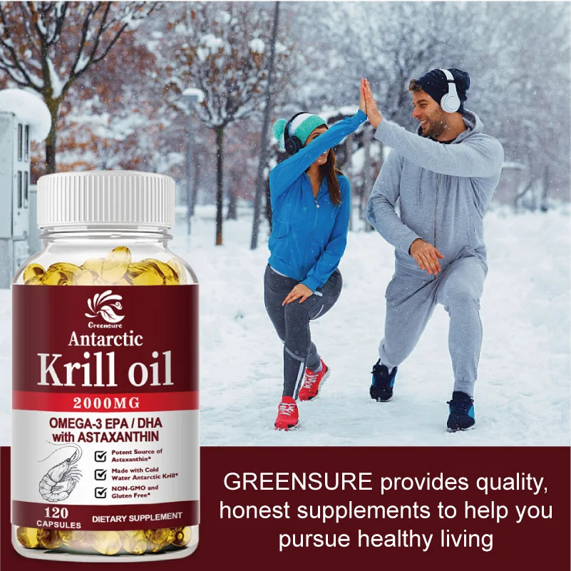 Krill Oil | 2000mg with Astaxanthin, Omega 3, DHA, EPA, and Phospholipids | No Smell, No Fishy Taste | 60/120 Capsule