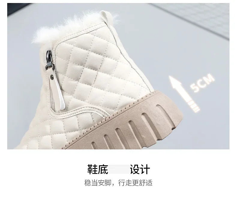 Women's Boots 2024 Winter Plush Cotton Boots Warm Platform Comfort Cold Proof Shoes Zipper Height Increase Anti Slip Snow Boots