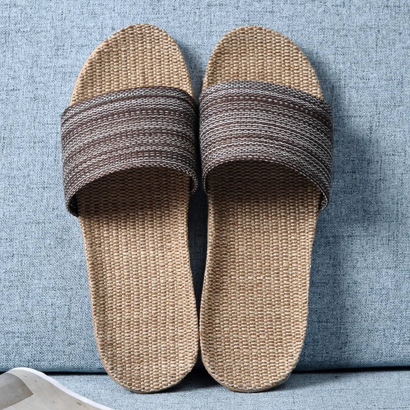 Women's EVA Linen Slippers Couple Indoor Slippers Cotton Home Non-slip Thick Bottom Summer Sandal Slippers Men